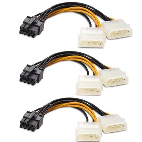 (3-Pack Molex to 6 Pin 8 Pin GPU Power Adapter, 8 Pin (6+2) Male PCI Express to 2X Molex PCIe Power Adapter Cable 9-inch(23cm), Black
