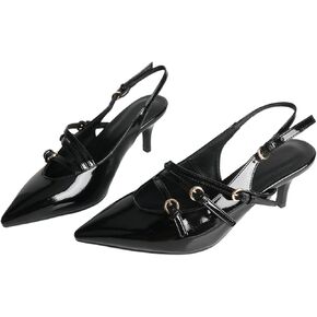 Slingback Heels For Women Pointed Closed Toe Kitten Heel Pumps Dressy Sandals Patent Leather Wedding Shoes