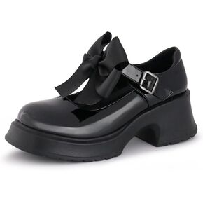 Women's Mary Janes Platform Chunky Block Heels Work Wedding Shoes Ankle Strap Gothic Lolita Oxfords Detachable Bow Classic Comfortable Uniform Dress Shoes