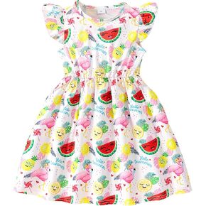 Toddler Girls Ruffle Dress Baby Girl Heart Dress Floral Summer Dress Cartoon Cotton Sleeveless Casual Dressy 1-8T