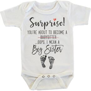Surprise You're About to Become A Babysitter funny Pregnancy Reveal Announcement gift Big Sister Onesie/Bodysuit (Big Sister)