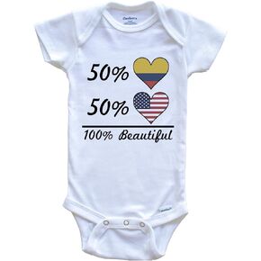 50% Colombian 50% American 100% Beautiful Colombia Flag Heart One Piece Baby Bodysuit
