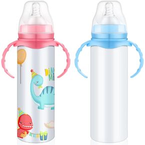 2 Pcs Sublimation Baby Bottle Sublimation Sippy Cups with Handle 8 oz Sublimation Blank Kids Stainless Steel Tumblers Insulated Toddler Water Sublimation Cups