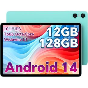 ODEA Android 14 Tablets, 10 Inch Tablet, A10 Tablet 12GB RAM+128GB ROM(TF 1TB), Unisoc T606 8 Core CPU, Widevine L1, 1280x800 IPS HD Touch Screen, 6000mAh, Dual Camera, BT 5.0, WIFI, Face Unlocked