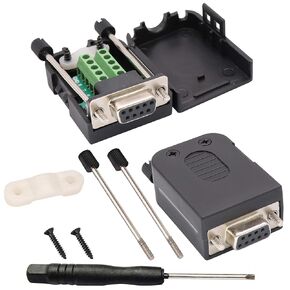 DB9 Screw Terminal Block Adapter D-SUB 9-pin RS232 Female to 9 +1 Pin/Way Female Serial Terminal Breakout Board Connector Signal Module with case (2Pcak/Female)