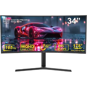 34 Inch Ultrawide Curved Gaming Monitor, UWQHD (3440 x 1440p) 165Hz Frameless 90% DCI-P3 1500R Display Port & HDMI Adjustable Computer Monitor Support 75 x 75mm VESA RIQ34-4K165HZ