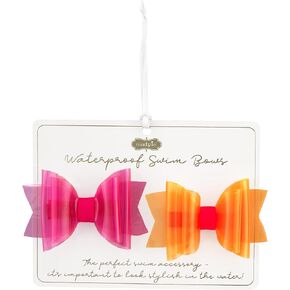 Mud Pie Baby Girls' Small Swim Hair Bow Set, Orange/Pink, 2" x 3"