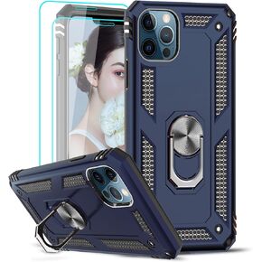 LeYi Compatible for iPhone 12 Case, iPhone 12 Pro Case with [2 Pack] Tempered Glass Screen Protector for Women Men, Military-Grade Phone Case with Magnetic Kickstand for iPhone 12/12 Pro, Blue