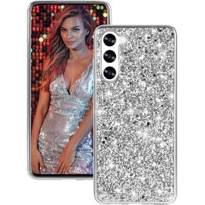 Silicone Case for Samsung Galaxy S24 Plus 5G Case Glitter Sparkle Bling, Hybrid Matte Back Case High Impact Heavy Duty Shockproof Protective Cover Samsung S24 Plus Cute Case for Women 6.7" (Black)