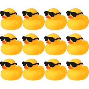 Chivao 12 Pcs Rubber Ducks with 12 Sunglasses/ Hats/ Headwear/ Scarf Small Cruise Ducks in Bulk Mini Rubber Duckies Bathtub Toys for Valentine's Day Gift Hide(Yellow, Duck with Colored Glasses)