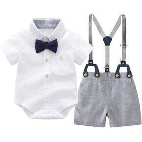 Baby Boys Gentleman Shorts Sets, Infant Shirt+Shorts+Bow Tie+Suspenders,Toddler Outfits Suits
