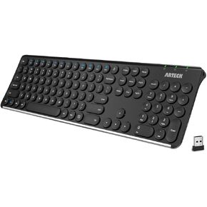 Arteck 2.4G Wireless Keyboard Stainless Steel Ultra Slim Full Size Keyboard with Numeric Keypad for Computer/Desktop/PC/Laptop/Surface/Smart TV and Windows 10/8/ 7 Built in Rechargeable Battery