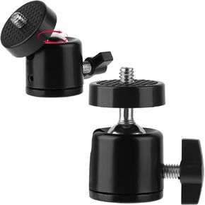 1/4" Swivel Mini Ball Head Screw Tripod Mount, Universal Mini Ball Head Tripod Head, 360° Rotatable Ball Heads Camera Mount Adapter, Rotating Mount Base Adapter for Cameras Tripods(2 Packs)