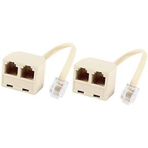 RUIAN Telephone Splitter 6P4C 4 Pin RJ11 Dual Female to RJ11 4 Pin Male Socket Plug Cord 2-Way Cable Splitter Adapter for Landline Telephone, Phone Line Splitter 1 in 2 Out 2 Pcs