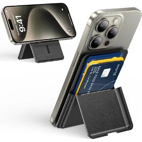 Meifigno Magnetic Wallet Card Holder with Stand, Compatible with MagSafe Wallet, Magnetic Leather Phone Wallet with Adjustable Stand, Designed for iPhone 15/14/13/12 Series, Fits 3 Cards, Black