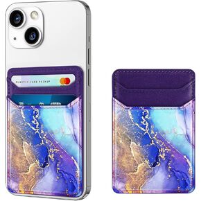 Card Holder for Phone Case Stick On, Cute Leather RFID Phone Wallet Pocket Stick On, Self Adhesive Credit Card Holders Sleeve for Phone Case, Glitter Gold