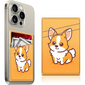 Leather Phone Card Holder, Cute Phone Wallet Stick On, Credit Card Holder for Phone Case, Double Pocket Sticker Back of Most of Phones Luxury Brown Leopard