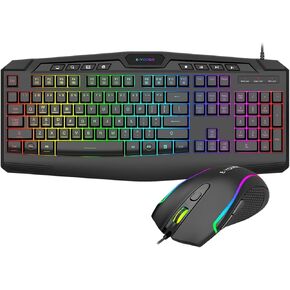 Gaming Keyboard and Mouse Combo, CQ109 RGB LED Backlit Wired Anti-ghosting Keyboard with 112 Keys, 1000-3200 DPI RGB Mouse for PC/Xbox/PS4 (Black)