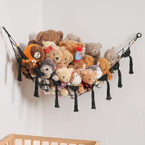 Stuffed Animal Hammock Corner Hanging Net Organizer Kid's Playroom Macrame Stuffed Animal Display Plush Toy Holder Hammock Corner Hanging Net (Cream)