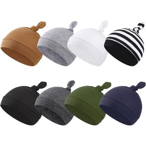 BEoffer 8 Pack Baby Newborn Hats Set Top-Knot Beanie Soft Stretchable Hats Adjustable Caps for Infant Girls Boys 0-6 Months