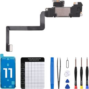 for iPhone 11 Earpiece Front Speaker Replacement Repair 6.1", Ear Module Part OEM with Ambient Light Sensor Flex Cable Connector Proximity Sensor Fix Tools Kit iPhone11 for A2111 A2223 A2221