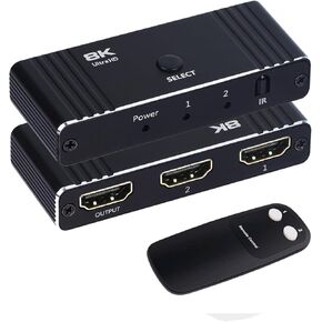 HDMI Switch, 8K Bi-Directional HDMI 2.1 Switcher Splitter, Supports 8K@60Hz, 4K@120Hz, 1080P@240Hz, HDR, 3D, Dolby Compatible with PS5 Xbox Blu-Ray Player etc