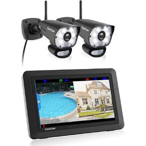 VS1002 Wireless Security Camera System with Light Camera and 7" Monitor, Two-Way Audio, Free APP, SD Card and Battery installed (720p HD camera)