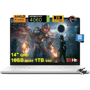 ASUS ROG Zephyrus G14 Gaming Laptop | 14" QHD OLED 120Hz 100% DCI-P3 | AMD 8-Core Zen 4 Ryzen 9 8945HS (>i9-12900H) | 16GB DDR5 1TB SSD | GeForce RTX 4060 Graphic | Backlit USB4 Win11Pro + HDMI Cable