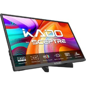 Kado Portable Monitor for Laptop, 15.6" IPS 1920x1080 HDMI Dual USB Type-C Laptop Screen Extender Second Display Ergo Stand Built-In Speakers for PC, Mac, Tablet, Xbox, PS4/PS5 and Switch (K165W-FPNT)