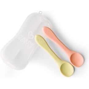 Mason Bottle Silicone Baby Spoons (2-Pack) - Feeding Spoons for Babies 6-12 Months & Up - BPA-Free, Non Toxic Baby Spoons - Baby Puree Spoons, Infant Utensils w/Case (Teal & Grey)