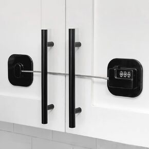 3-Digit Code Refrigerator Lock, Fridge Lock Child Proof Cabinet Locks Baby Proofing with Steel Cable&3M Adhesive for Lockers, Drawers, Door and Windows - Black (1 Pack)