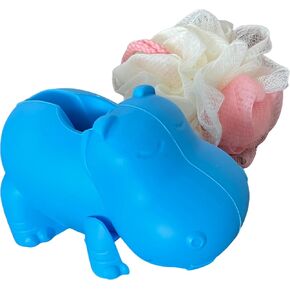 Soft Hippo Faucet Cover for Baby Safety, Plus a Shower Loofah for free. Adjustable Strap Fits Most, Easy Clean, Cute.