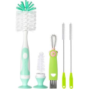 Baby Bottle Brush Set, Baby Bottle Cleaner,2Pcs Bottle Brush with Stand, 2 Hidden Nipple Brush, 2 Straw Brush, 1 Lid Brush, Nylon Bottles Brush Cleaner for Baby Bottle, BPA-Free(Blue)