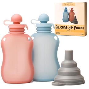 Reusable Pouches for Toddlers Silicone Refillable Baby Food Feeder with Funnel, Food Storage for Kids Squeezable Pouch, Washable & Freezer - Perfect for Fruit, Yogurt and Smoothies, 5oz, 4 Pack