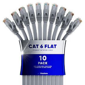 Cat 6 Ethernet Cable 30 ft - with a Flat, Space-Saving Design High-Speed Internet & Network LAN Patch Cable, RJ45 Connectors - 30ft / Black / 10 Pack - Perfect for Gaming, Streaming, and More