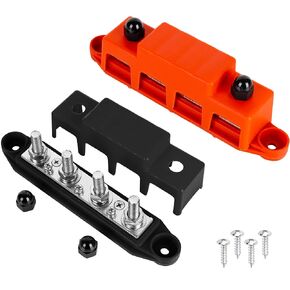 BlueStars 5/16" (M8) Bus Bar 250A 12V DC Max 48V DC, 3 x #8 Screws - for Car Golf Cart RV Boat Solar Cell - Positive & Negative 2-Pack