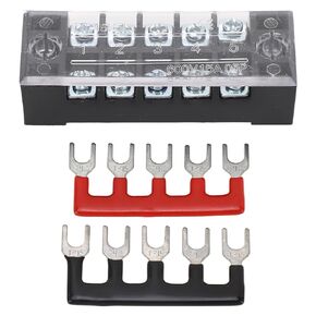 5 Sets Power Distribution Block 600V 15A Terminal Strip Blocks Bus Bar 5 Terminals Dual Row Power Distribution Block M3 Screw Terminal Block Kit with Cover for Car Vehicle RV Boat
