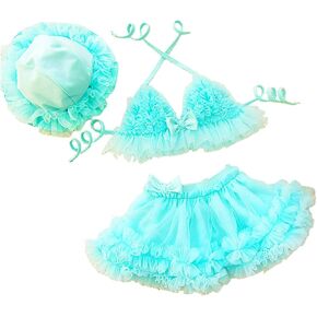 Baby Girls Toddler Kids Two Piece Lace Tutu Swimskirt Swimsuits Bikini Set with Hat