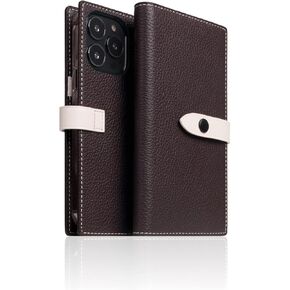 SLG iPhone 12 Pro Max Handcrafted Leather Wallet Case, D8 Full Grain Leather, Diary Flip Cover with Snap Closure, Card Slot Holder with Gift Box (Brown Cream)