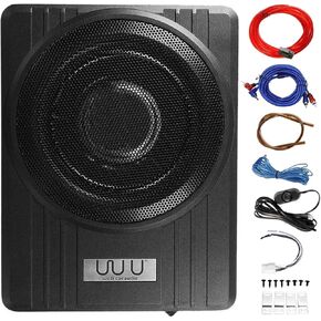 Yaeccc 10 Inch Under Seat Woofer Black Slim Under Seat Car Active Sub Woofer Bass Aluminium Alloy Speaker 12V 600W