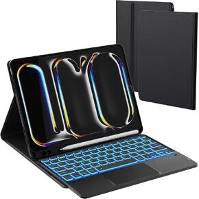 for 2024 iPad Pro 11-inch (M4) Case with Keyboard - 7 Color Backlit Detachable Tablet Keyboard Cover with Touchpad - 11" iPad Pro 2024 (M4, 2024) Keyboard Case with Pen Holder & Kickstand Black