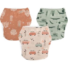 LA PETITE OURSE Reusable Swim Diapers - Adjustable Snaps, Washable, Leakproof - Newborn to Toddler - Stylish & Gentle - Baby Cloth Diapers for Swimming, Pool, Beach, Outdoor Activities - 3 Pack