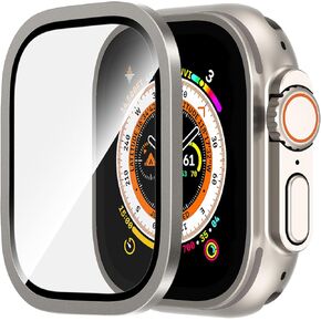Compatible for 49mm Apple Watch Ultra 2 Screen Protector [Full Screen Protection], [Touch Sensitive] 9H Tempered Glass with Titanium Alloy Frame Keep Original Slim Protective Cover Black