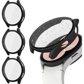 Tobfit 3 Pack Screen Protector Case for Samsung Galaxy Watch 5 / Galaxy Watch 4 40mm, Hard PC Case Built in Tempered Glass Full Around Protective Face Cover, Black(3 PacK)