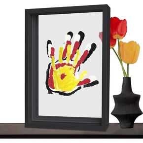 Moteizho Family Handprint Kit DIY Handmade Keepsake Vintage Wooden Frame Endless Gift Set 6 Paint Colors Transparent Sheets (Brown)