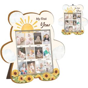 Baby's First Year Photo Frame Disply Board, 12 Months Newborn Photo Frame, Cute Bear Shape Baby Photo Frame, 1st Birthday Baby Keepsake, Fits 1.5 * 2.1 IN Photo