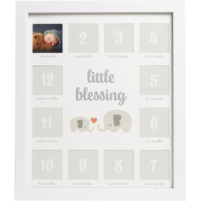 Kate & Milo My First Year Photo Frame, Baby Milestone Picture Frame, Newborn Keepsake, Elephant Nursery Décor, Baby Girl and Baby Boy Gift, Little Blessing, White
