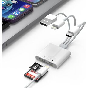 SD Memory Card Reader for iPhone 15 iPad Camera - USB A+USB C+Lightning Digital Camera Adapter iPhone for SD/Mirco SD/TF, iPhone SD Card Adapter Memory Card Adapter for Photography, Plug and Play