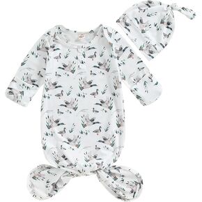 aporake Newborn Knotted Gown Baby Boys Girls Coming Home From Hospital Outfit Farm Western Printed Sleeper Pajamas Clothes