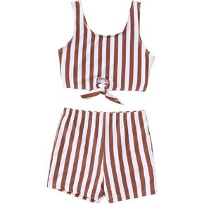 MODNTOGA Toddler Baby Girl Swimsuits Sleeveless Stripe Swimwear Kids Girl Summer Beach Bathing Suit 2Pcs Knotted Bikini Set